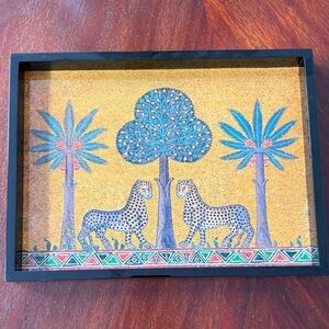 Ortigia Sicilia Zagara Lacquer Tray – Medium 11.5” × 9” Leopard Palm Design